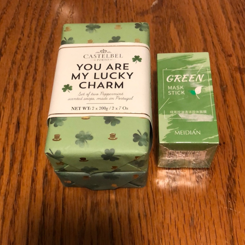 Bar soap and green mask mix